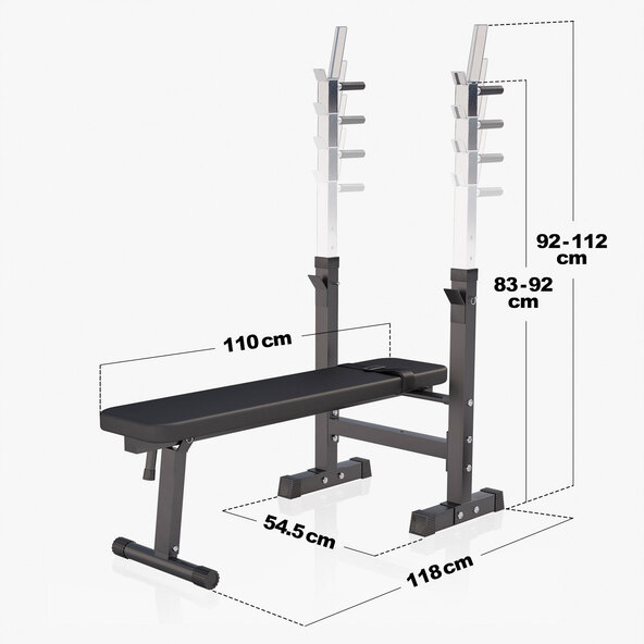 Hantelbank mit Langhantelset, 100 kg, schwarz