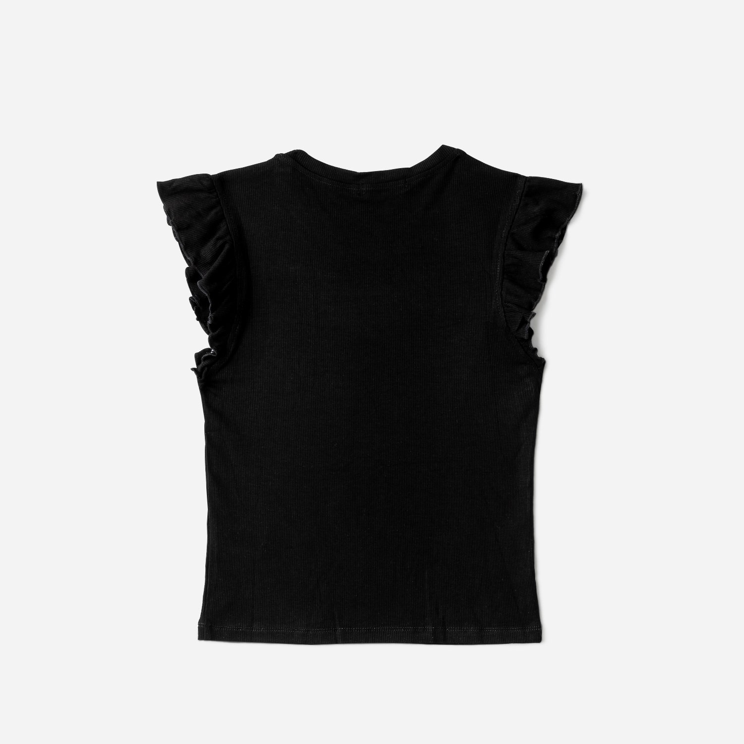 Tee-shirt TEXTO noir côtelé à manches volantées