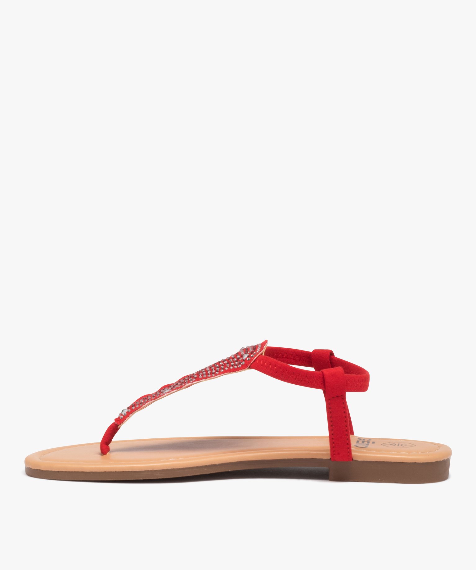 Sandales femme à entre-doigts ornées de strass rouge | GEMO
