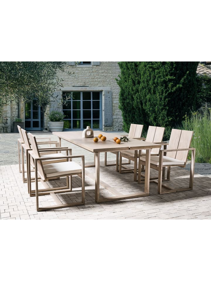 Beliani 7-tlg Gartentisch Set AZZANELLO in Heller Holzfarbton/Weiß günstig kaufen onesize