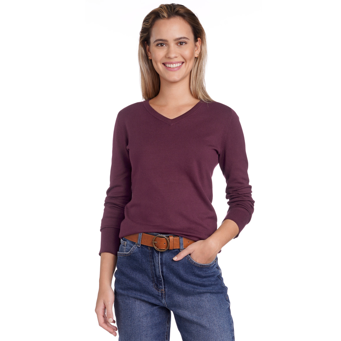 Damen Feinstrickpullover mit V-Ausschnitt