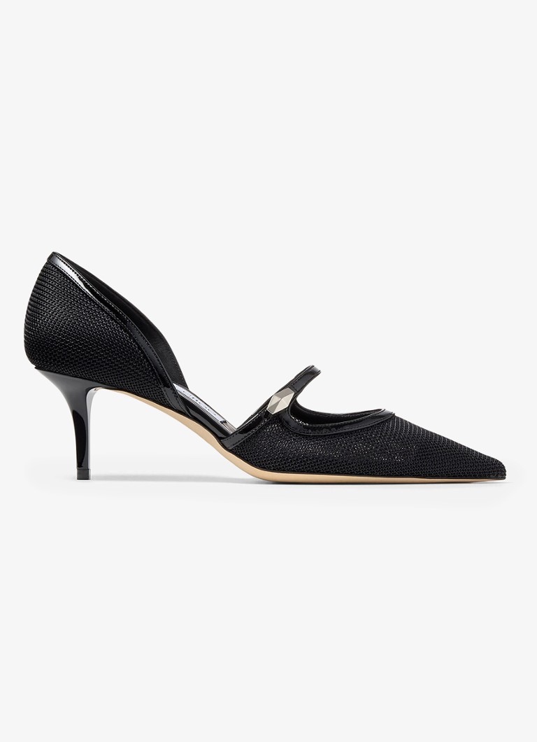 Pantofi cu toc din plasă Jimmy Choo Carolyn 60 cu detalii din piele de vițel