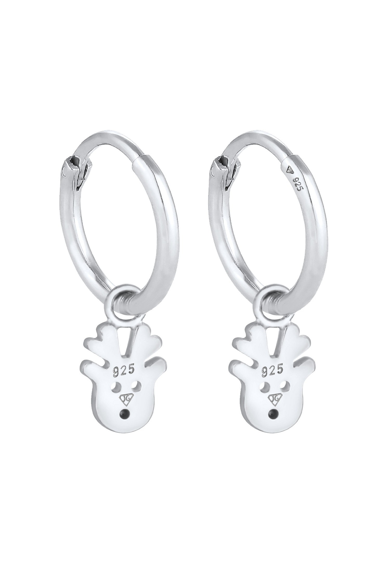 Elli Women's Christmas Reindeer Pendant Hoop Earrings with Crystal in 925 Sterling Silver