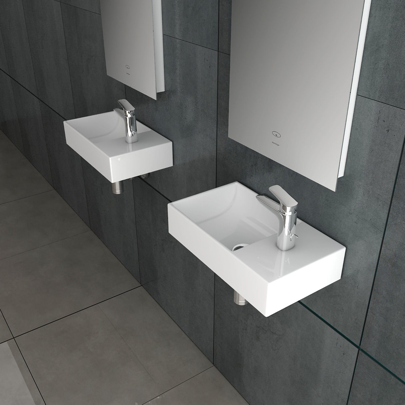 Alpenberger Waschbecken für Gäste WC & Bad - Keramik Miniwaschbecken Washbasin (1-tlg, Spülbecken), Hängewaschbecken Eckig, Weiß, 45 cm Breit