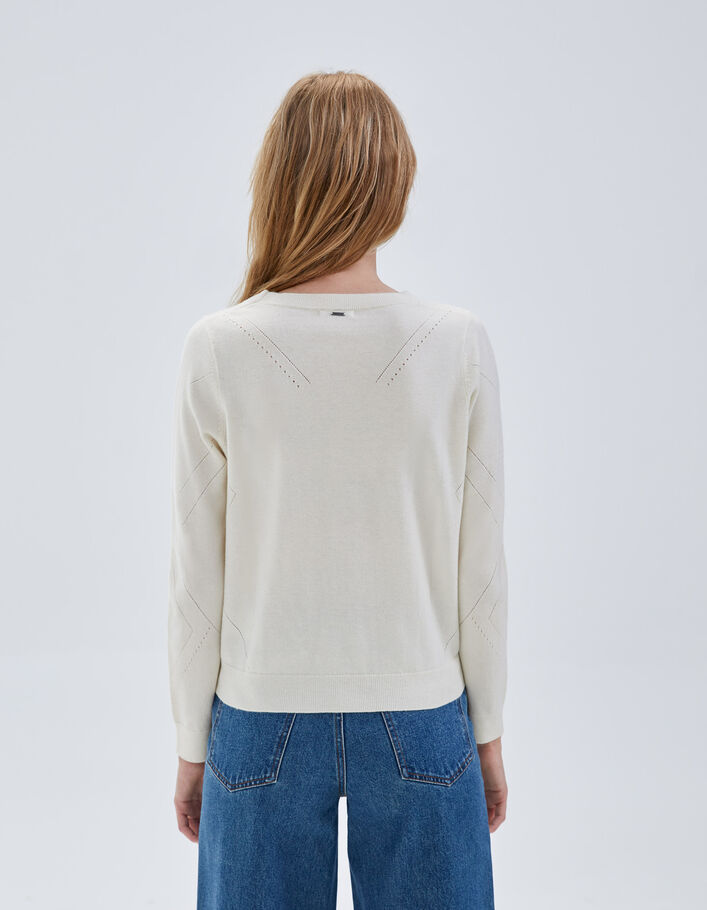 Pull écru tricot avec ajourés Femme