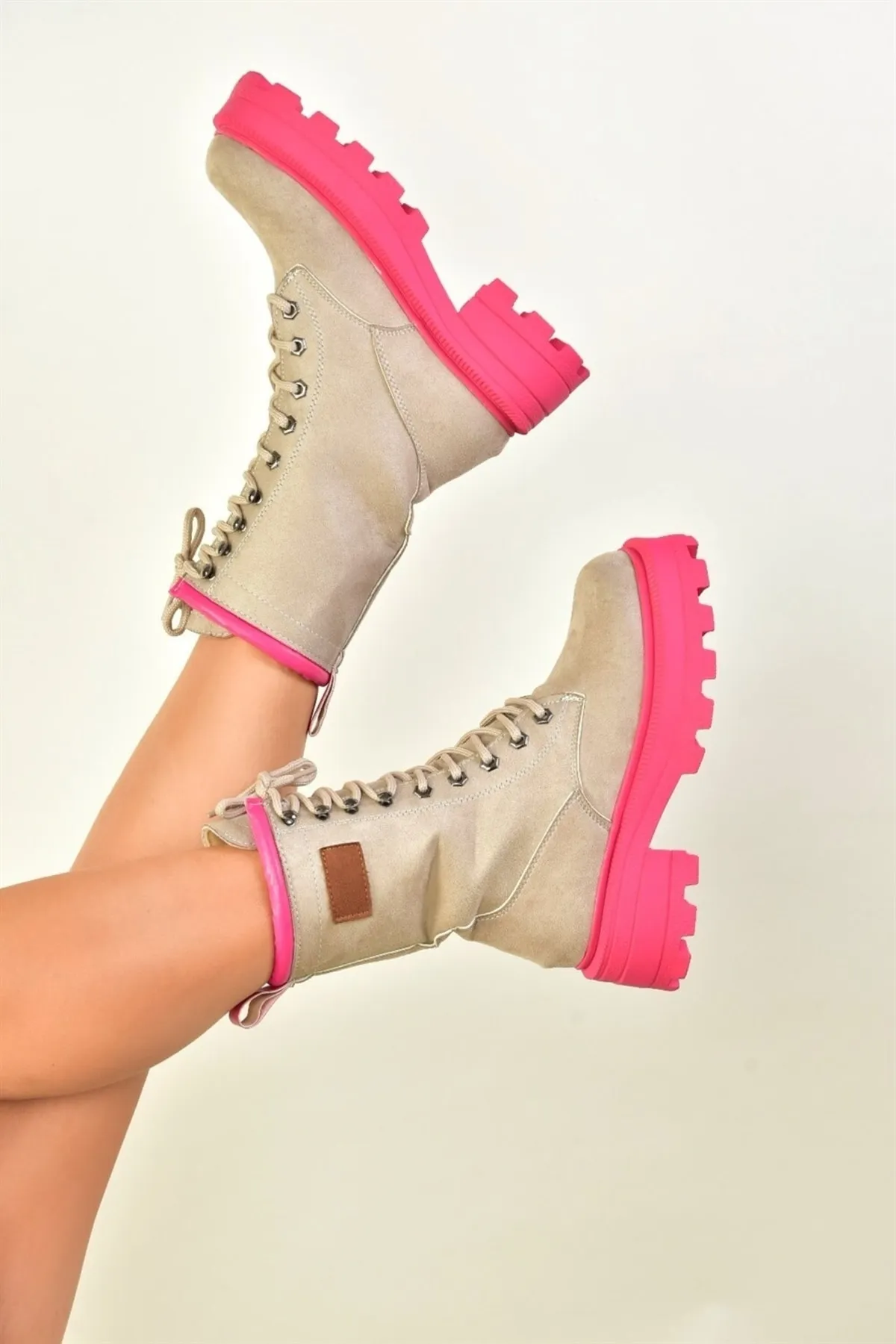 Fox Shoes  Damen-Schnürstiefel aus Wildleder in Haut/Fuchsia L973916002