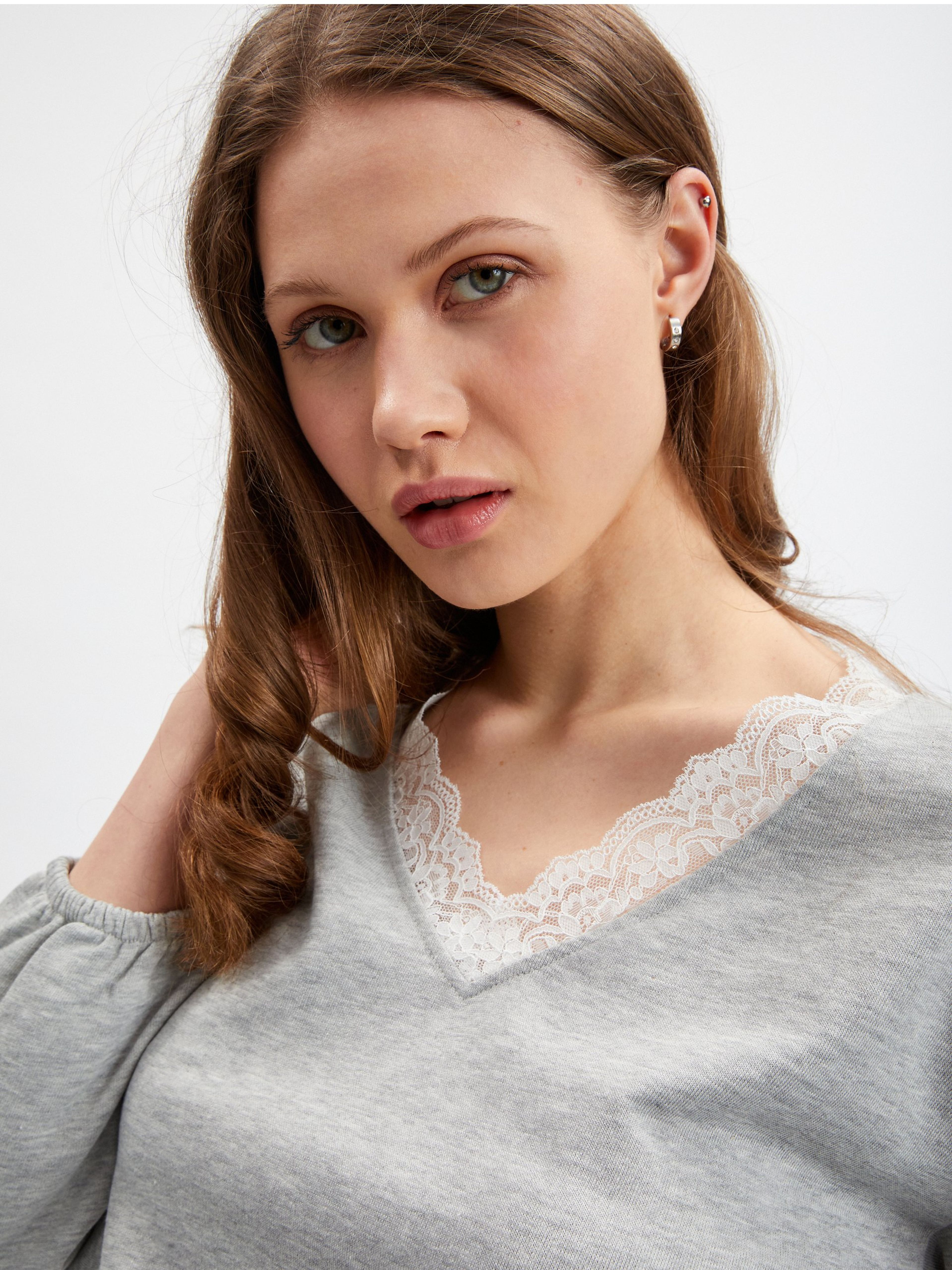Hellgraues meliertes Damen-Sweatshirt ORSAY