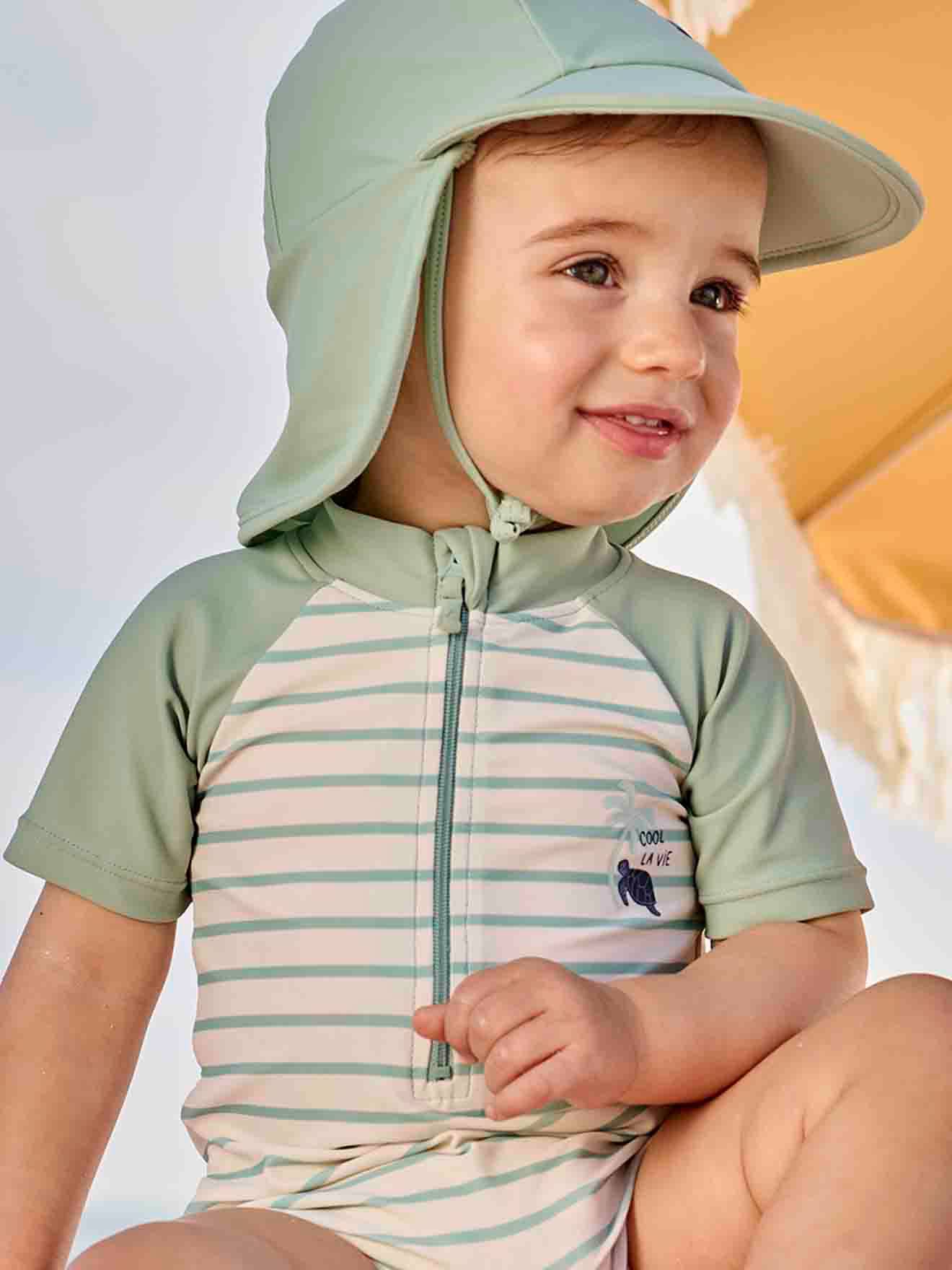 Vertbaudet Jungen Baby UV-Strandoverall - salbeigrün