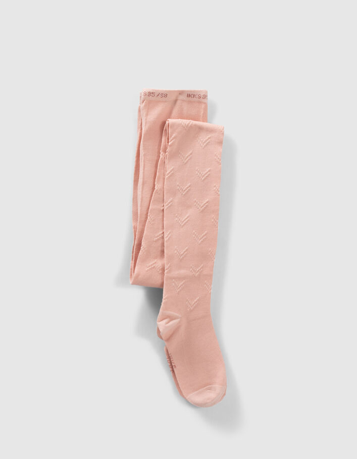 Collants roses tricot motifs chevrons fille