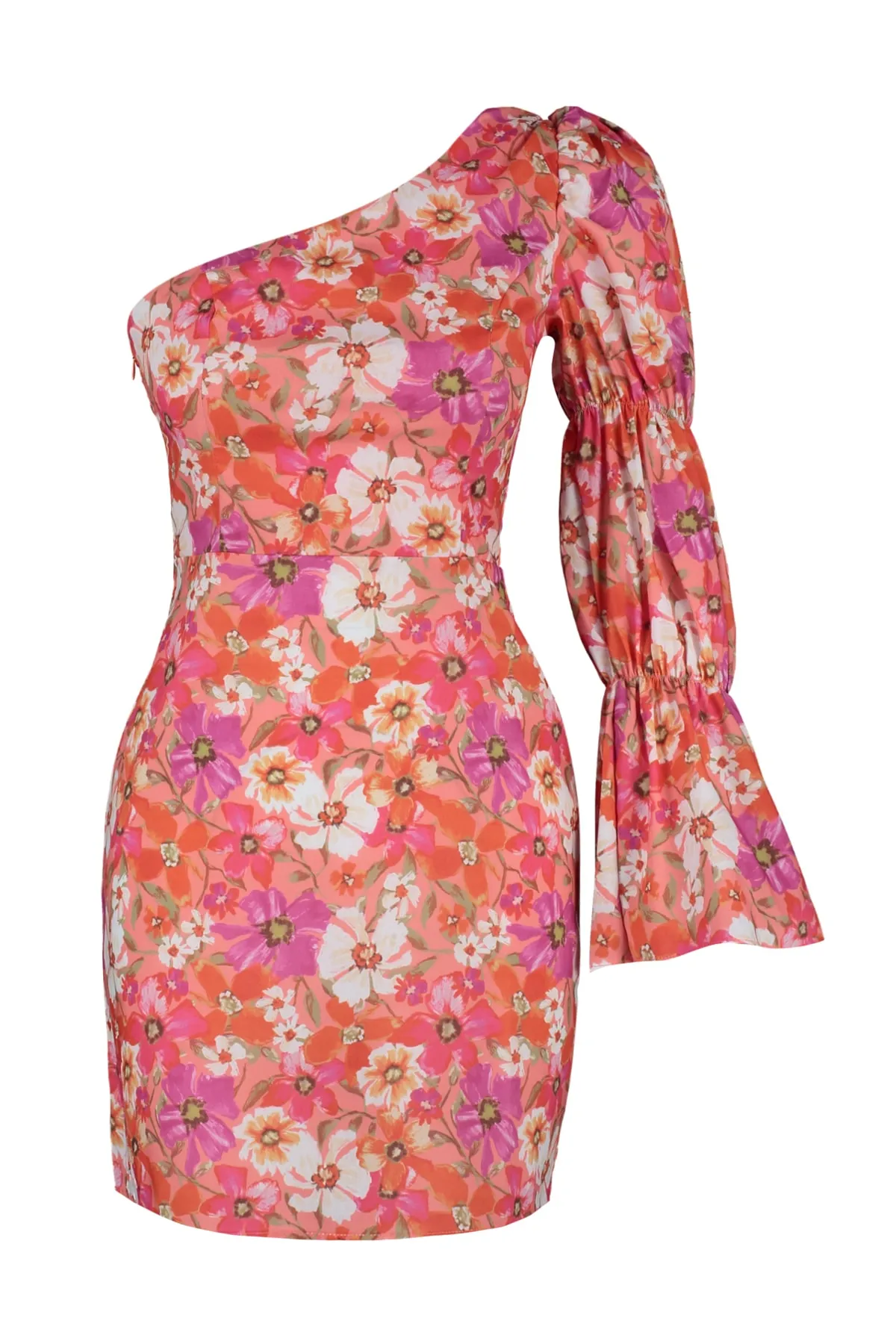 Trendyol Collection  Orangefarbenes, figurbetontes, mit Popeline gefüttertes, floral gemustertes, elegantes Abendkleid TPRSS22EL1280