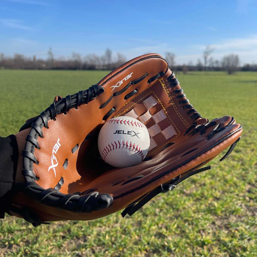 JELEX Safe Catch Baseball Handschuh links für Rechtshänder braun