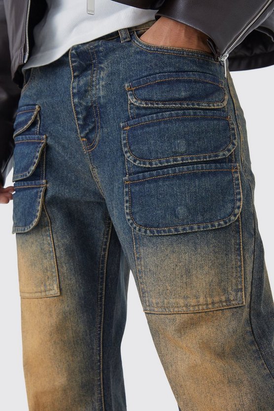 Tall gerade Cargo-Jeans mit Rissen