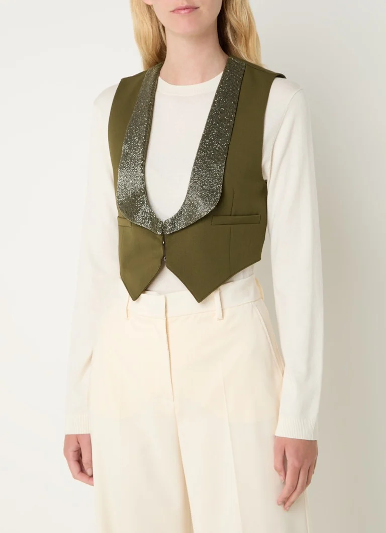 Cardigan MaxMara Gioco din amestec de lână, împodobit cu perle și cu o curea legată.