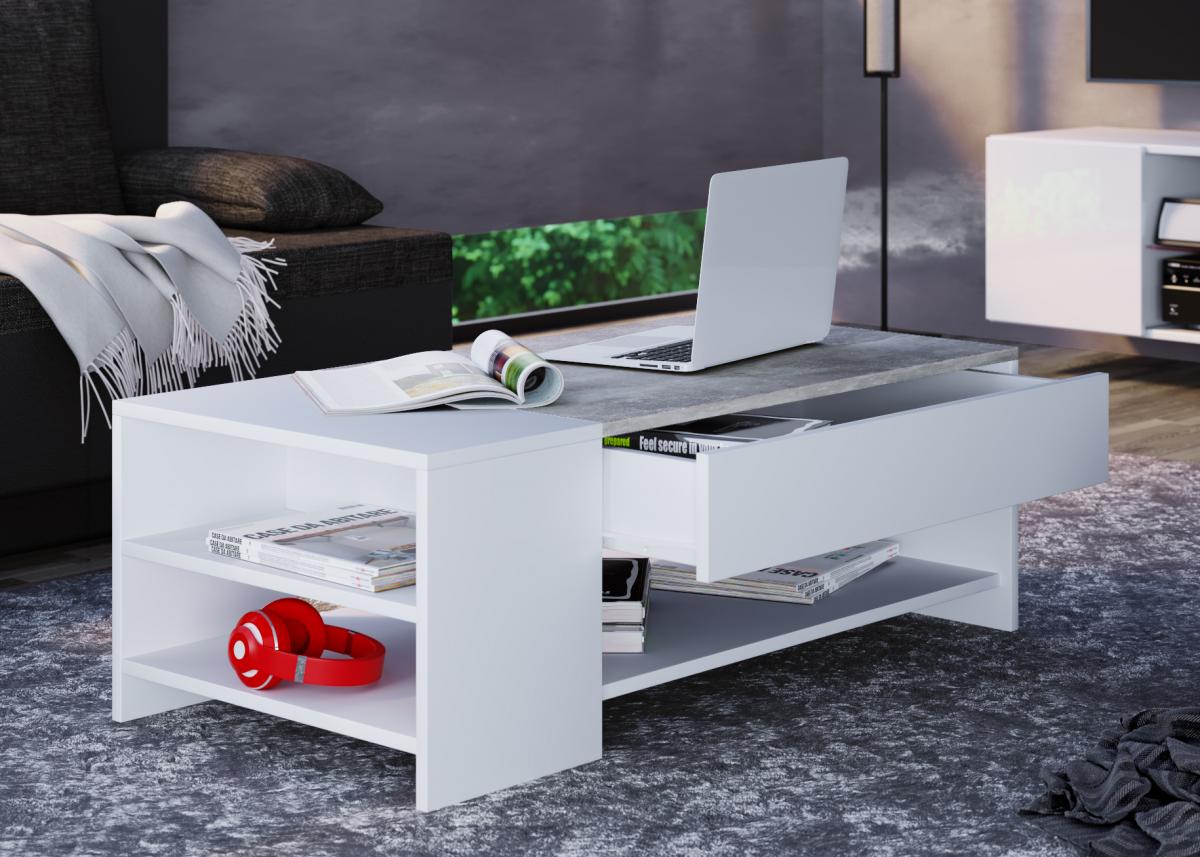 VCM Couchtisch Tindus Weiß/Beton-Optik
