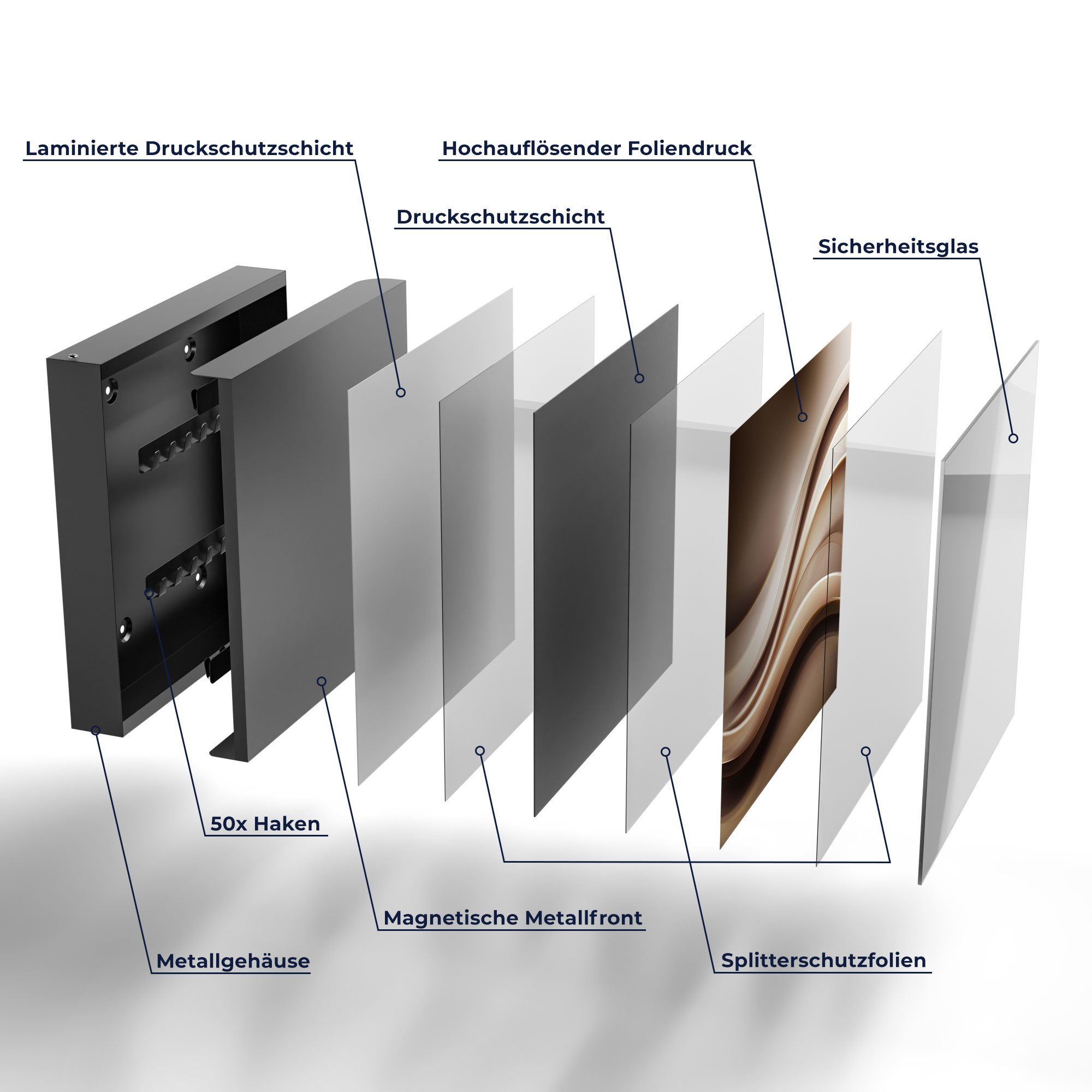 DEQORI Schlüsselkasten 'Edelmetallschwingung', Glas Schlüsselbox modern magnetisch beschreibbar