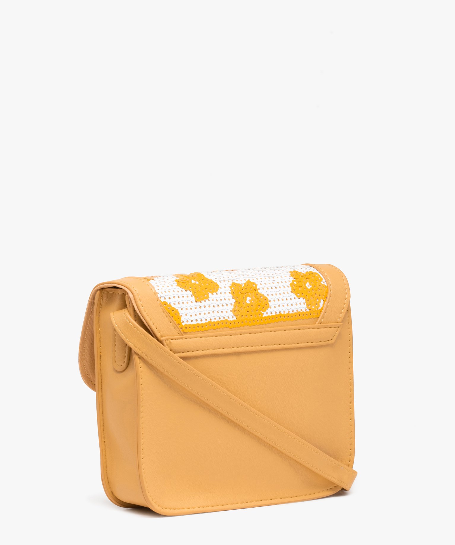 Sac fille avec rabat en sequins brodés jaune | GEMO