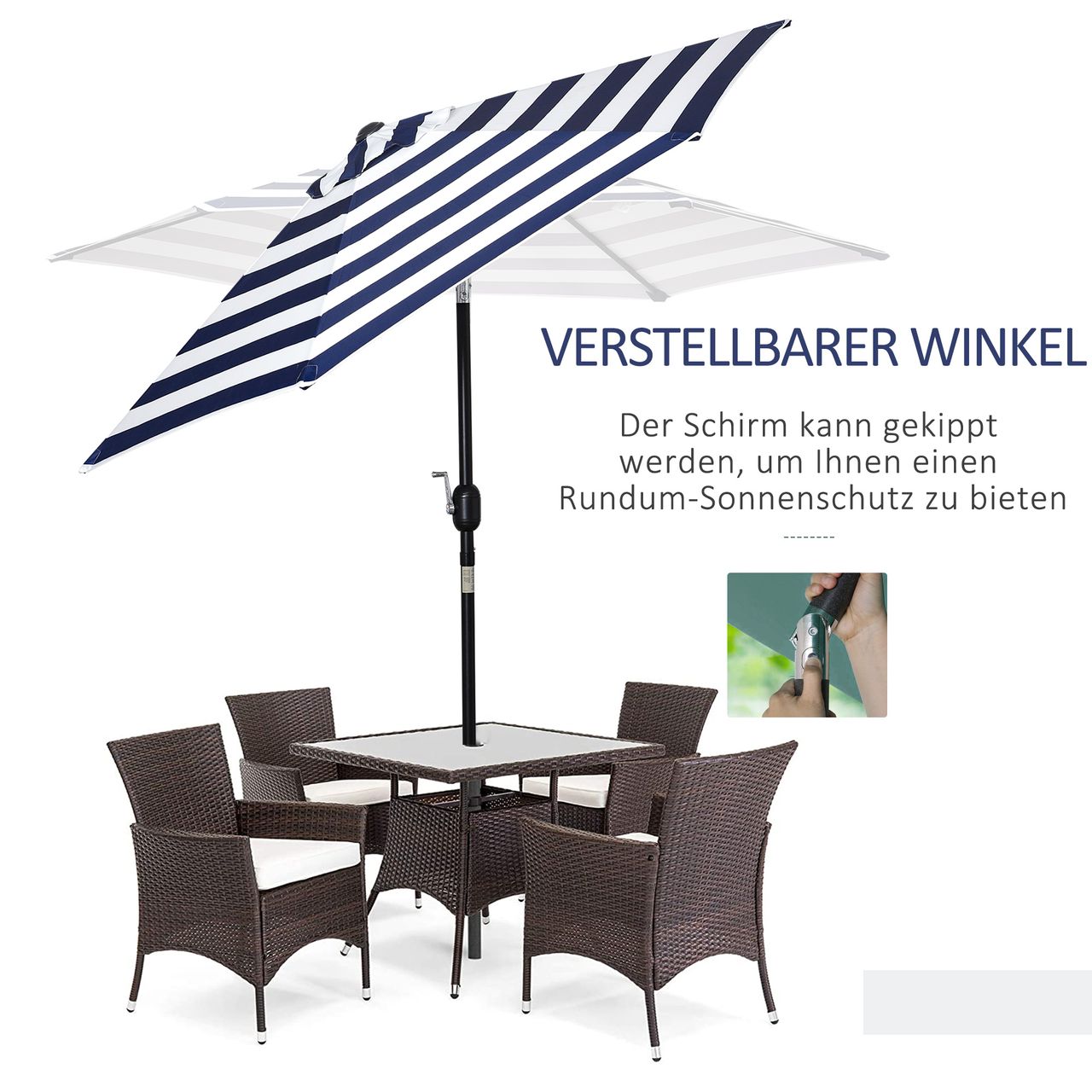 Outsunny Sonnenschirm Terrassenschirm Gestell Stahl im Freien Blauer Streifen