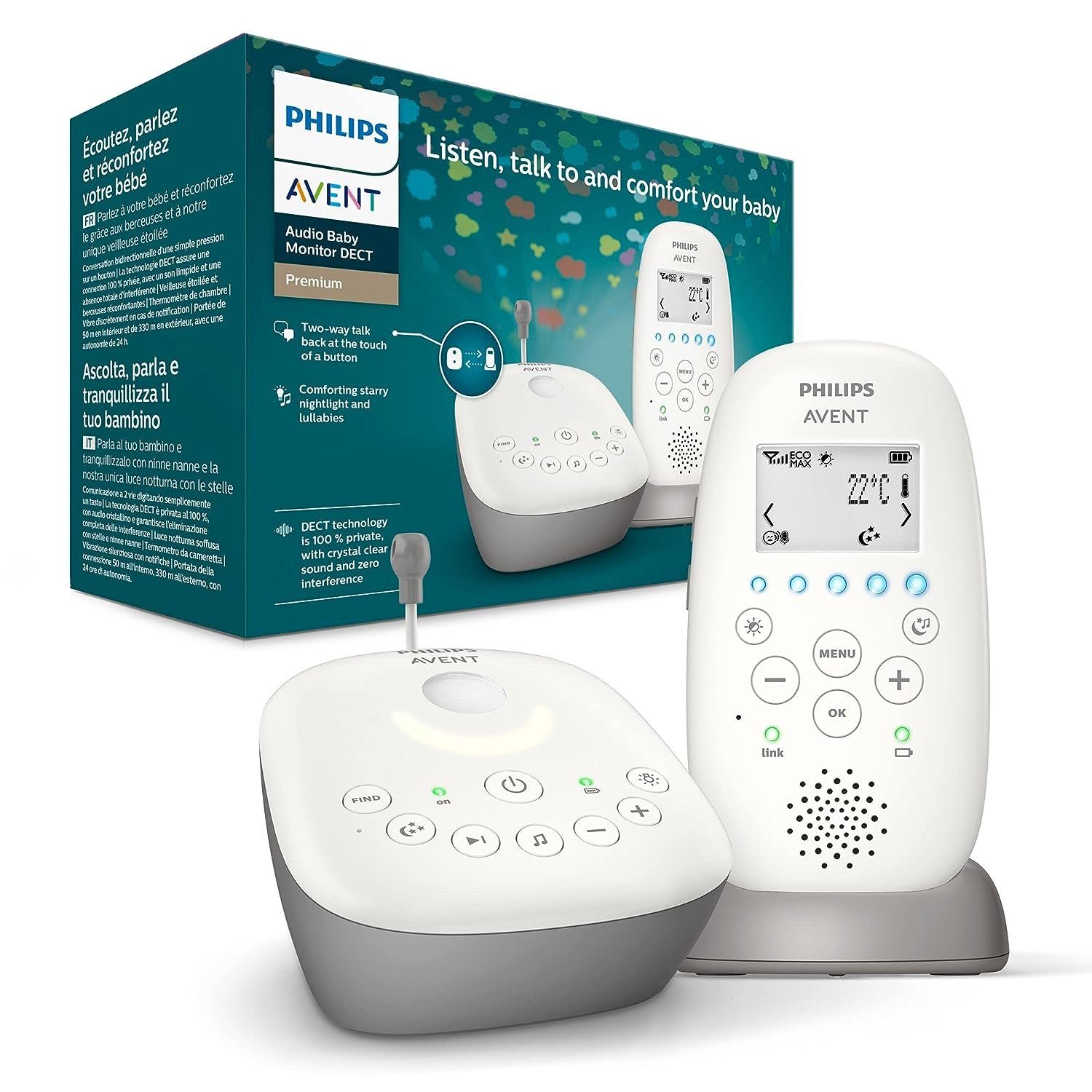 Philips Babyphone Kinderkamera, Baby Kamera, Babyphone, DECT-Technologie, Eco-Mode, Nachtsicht,300m Reichweite,Strahlungsarm, Audio-Überwachung, Mikrofon, Babykamera mit Monitor, Video Kamera, Halterung, Philips Avent, Babyphone mit kamera, Camera ba