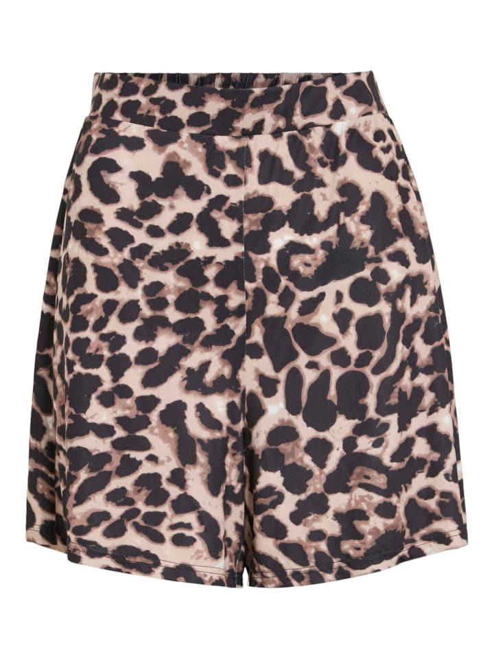 Vila Leopardenmuster Shorts mit elastischem Bund in Beige-Schwarz günstig kaufen