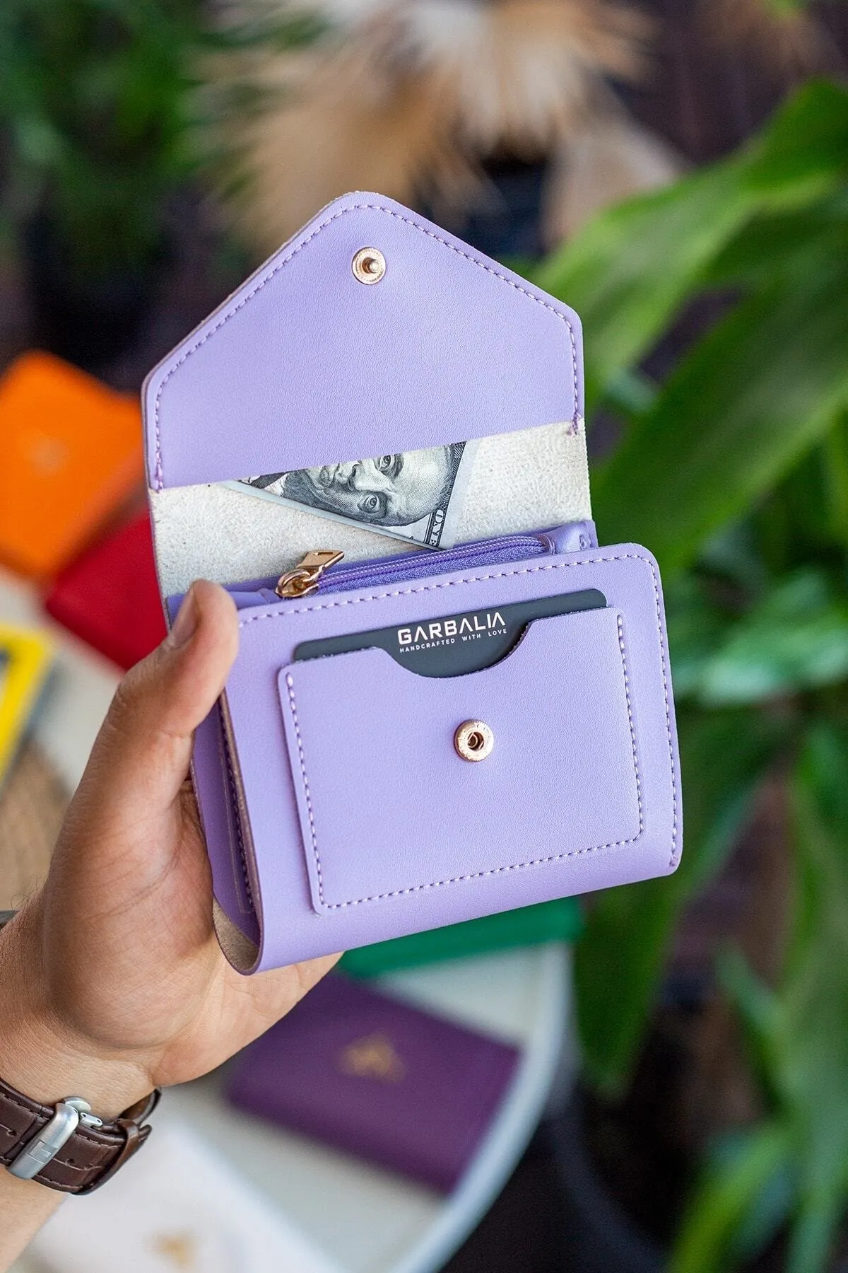 Garbalia  Columbia Mini-Damenbrieftasche aus veganem Leder in Flieder mit Münzfach und losem Kartenhalter
