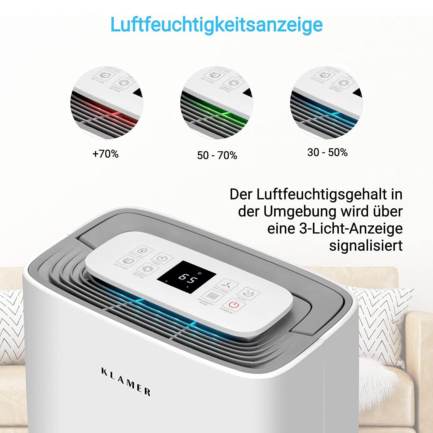 KLAMER Luftentfeuchter KLAMER Luftentfeuchter elektrisch 25L, 195m³ Luftumwälzung pro Stunde…