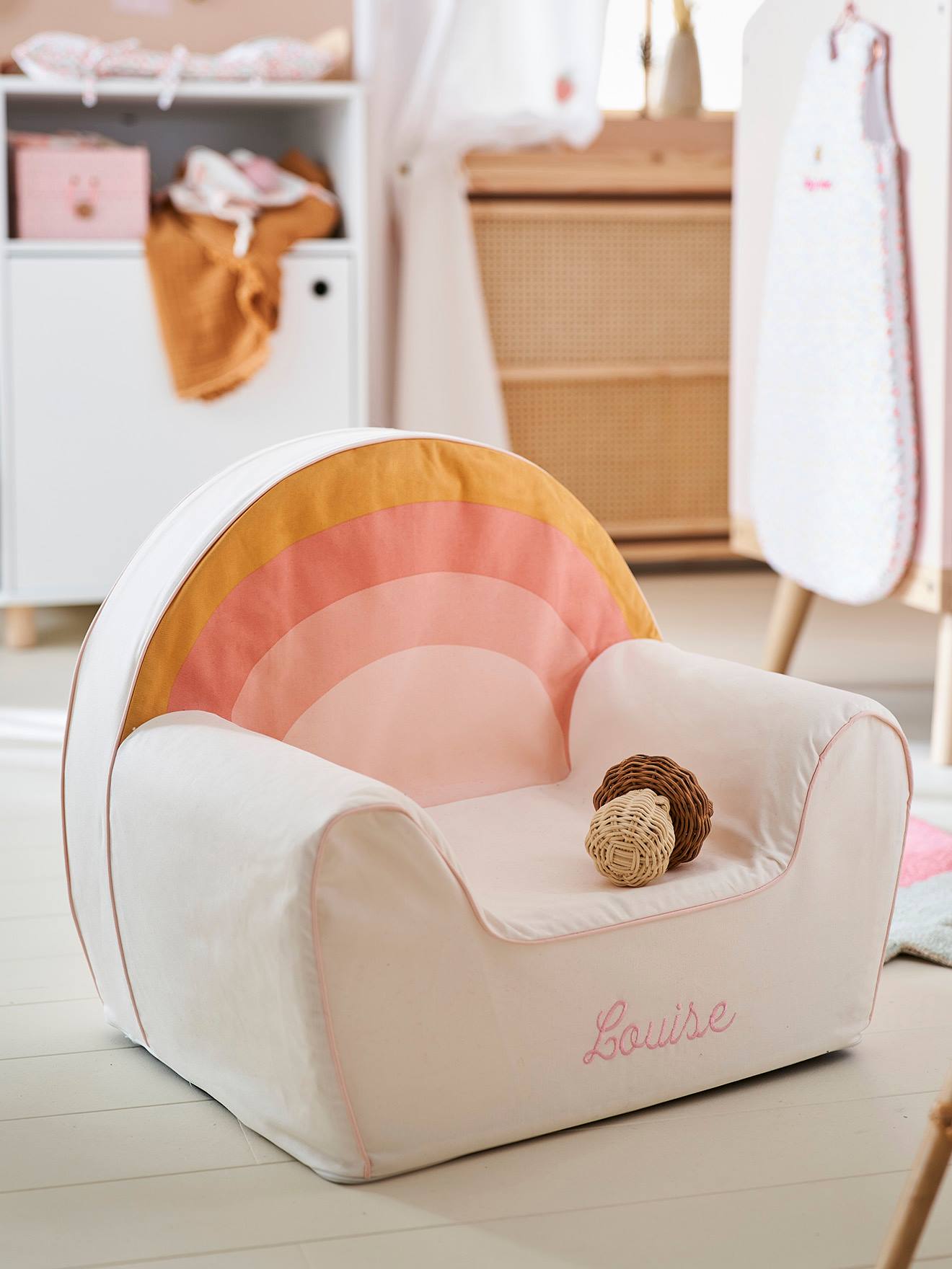 Vertbaudet Kinderzimmer Sessel REGENBOGEN, personalisierbar - wollweiß