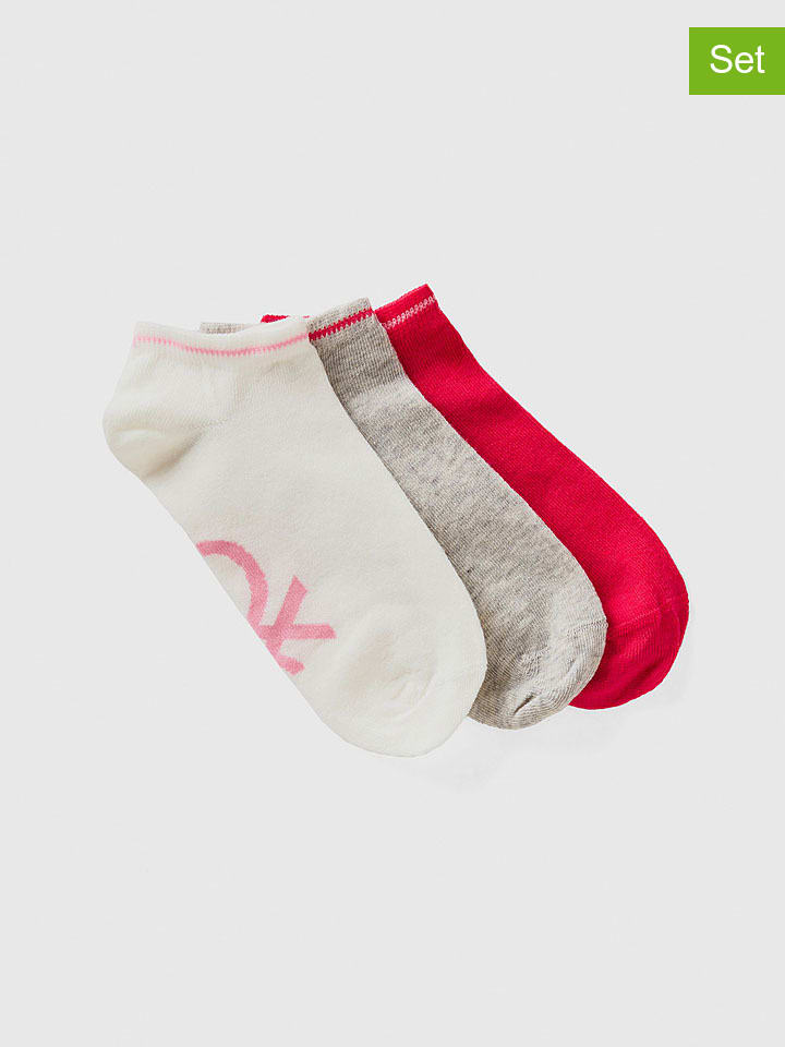 Benetton 3er-Set: Socken in Grau/ Rot/ Weiß günstig kaufen