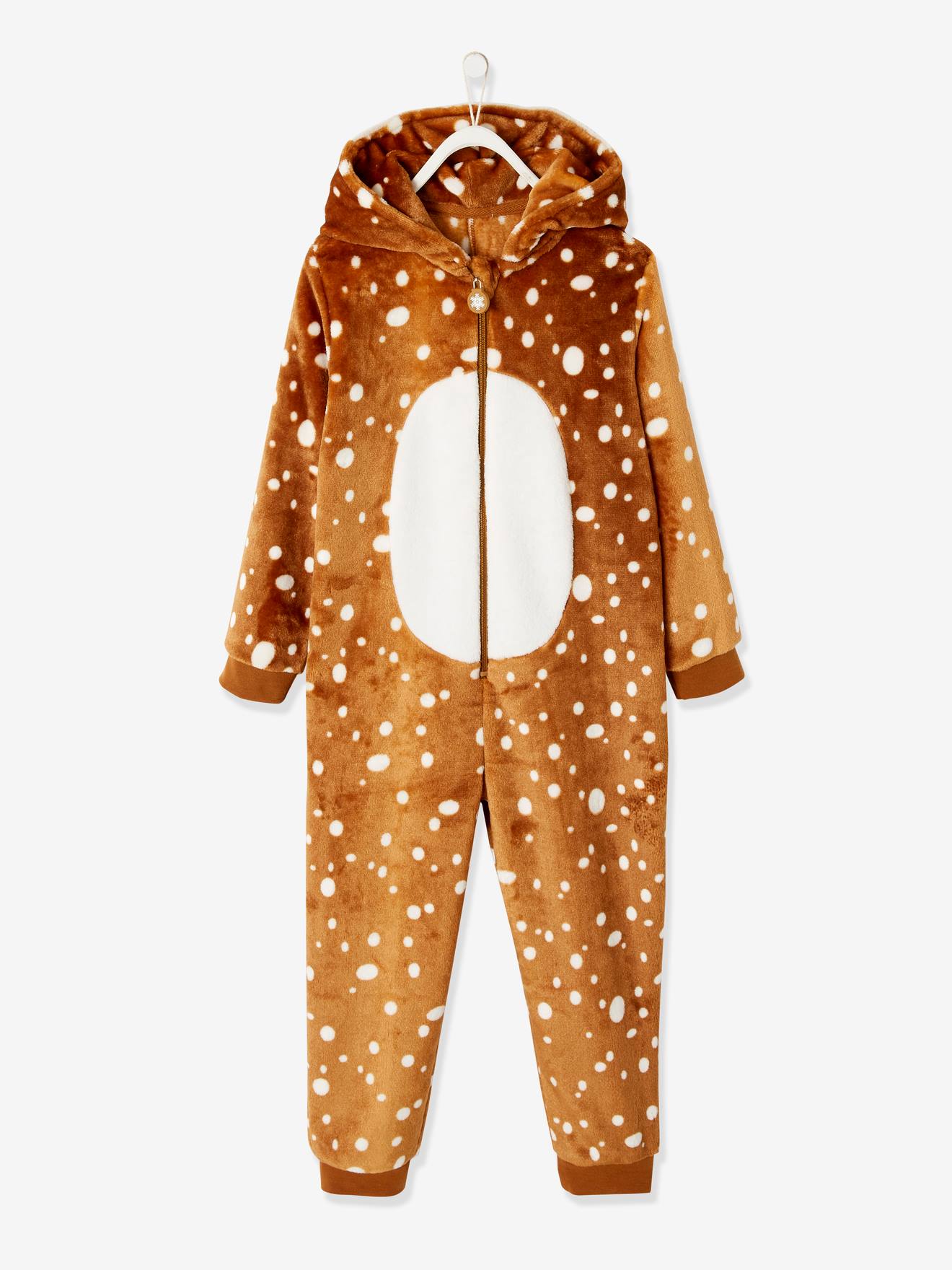 Vertbaudet Mädchen Plüsch-Overall, Onesie RENTIER - braun bedruckt