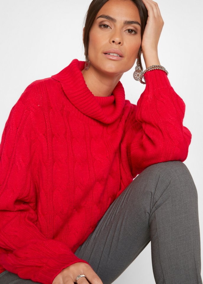 Rollkragenpullover mit Zopfmuster