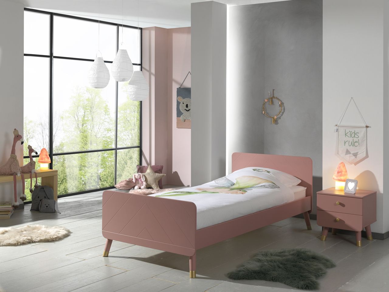 VIPACK BILLY Set best. aus: Einzelbett 90 x 200 cm, mit Lattenrost und Nachtkonsole mit 2 Schubladen, Ausführung lackiert Terra Rosa