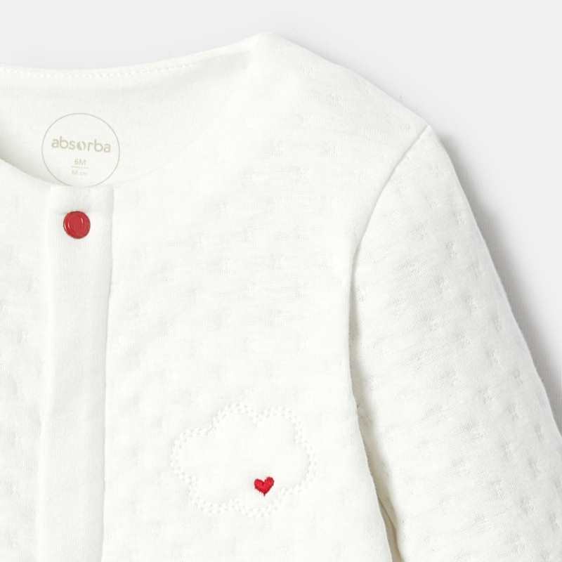 Pyjama pieds et mains amovibles en molleton reliefé 2 en 1 blanc naissance Absorba