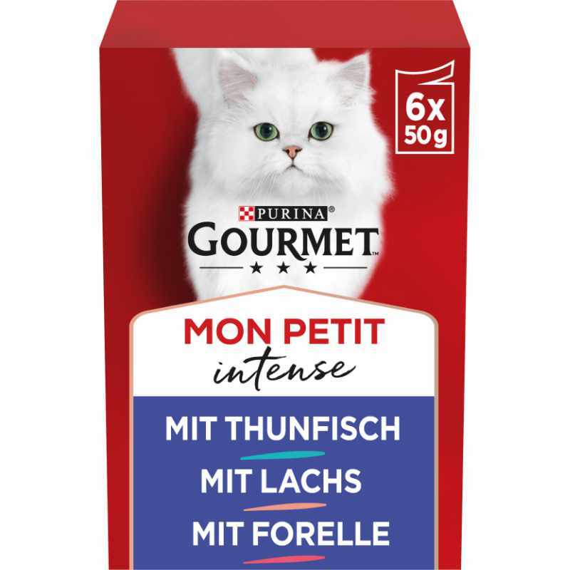 GOURMET Nassfutter GOURMET Mon Petit Intense 8x6x50g mit Thunfisch, Lachs, Forelle