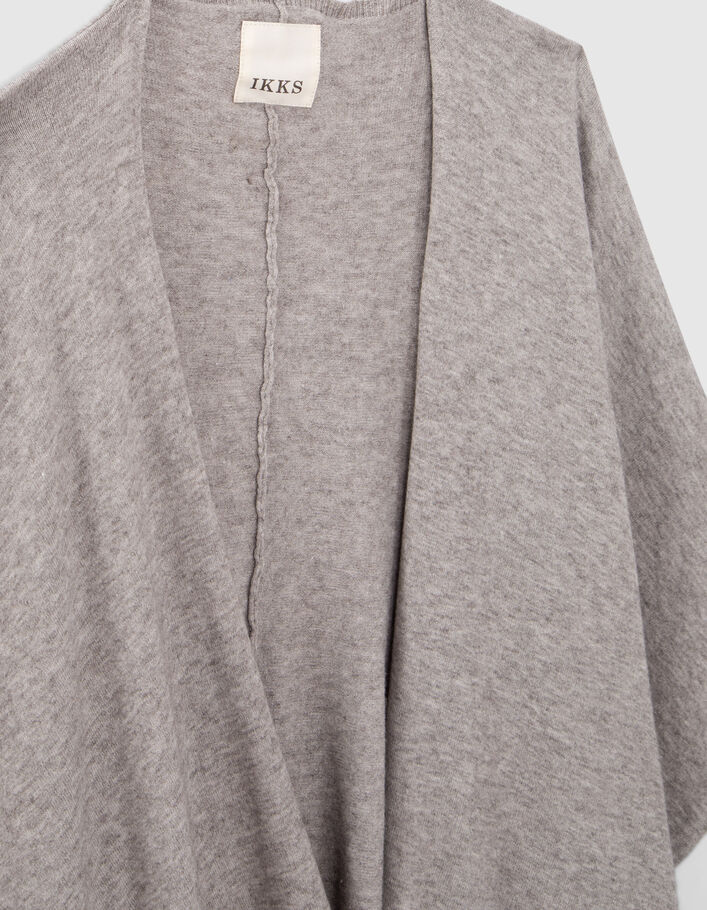 Poncho gris tricot avec bords frangés Femme
