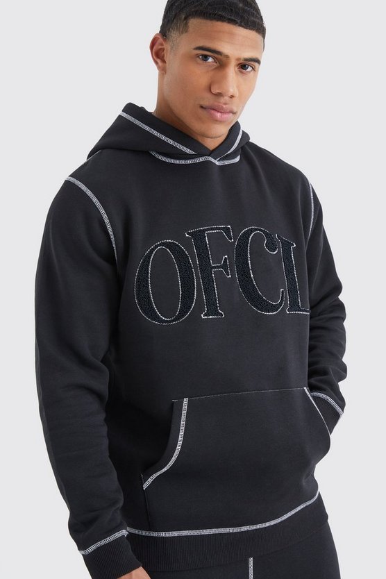 Hoodie mit Borg-Applikation und Kontrast-Naht