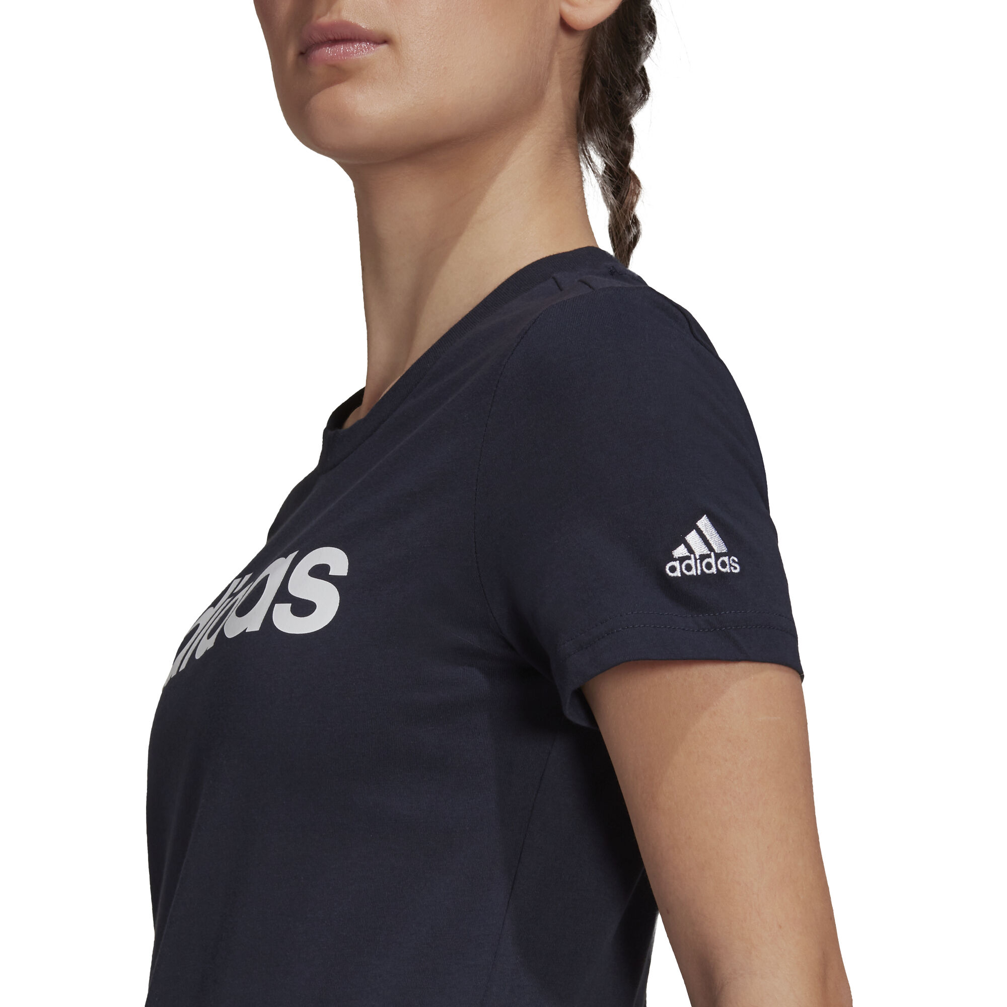 Linear T-Shirt Damen - Dunkelblau, Weiß