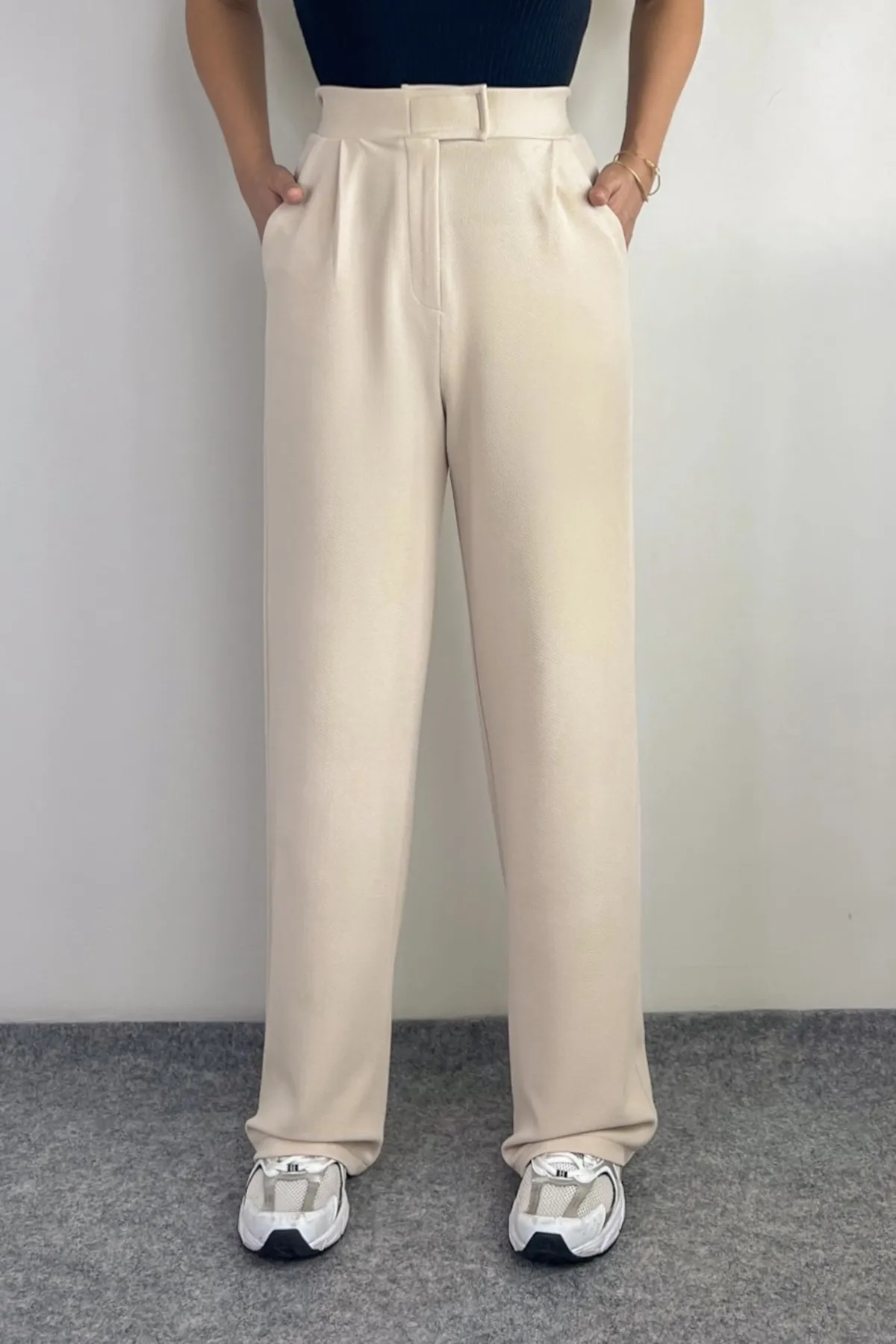 Ritnice  Line Palazzo-Hose aus Lycra für Damen mit Klettverschluss, Hellbeige