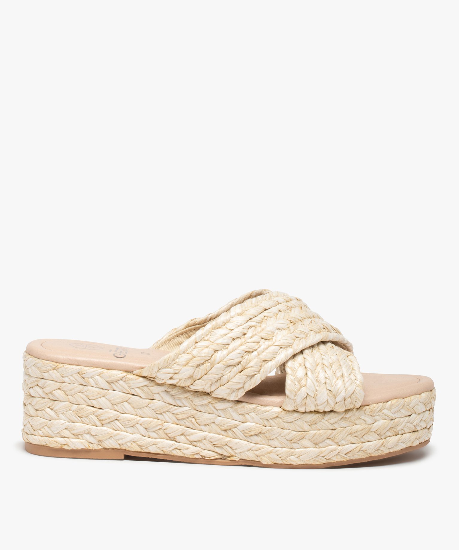 Mules femme compensées à brides en fibres tressées beige | GEMO