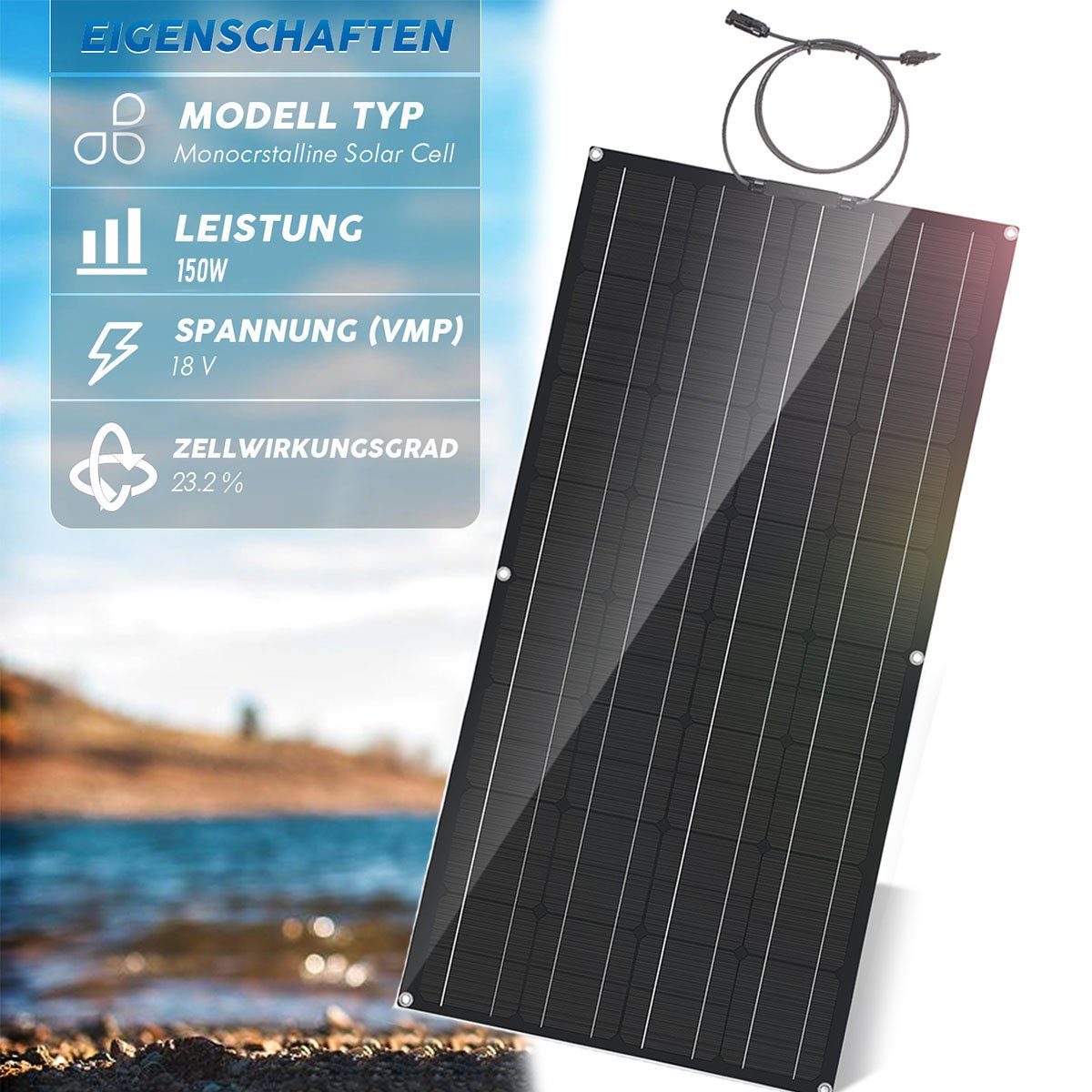 LETGOSPT Solarmodul 200W 18V Solarpanel Monokristallin Solarmodul Solargenerator, Biegbar, 2x 100W Solaranlage Balkonkraftwerk, IP68 Wasserdichte für Auto Boot