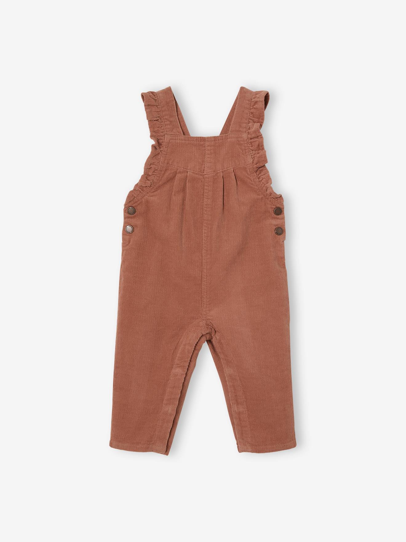 Salopette à volants bébé en velours noisette