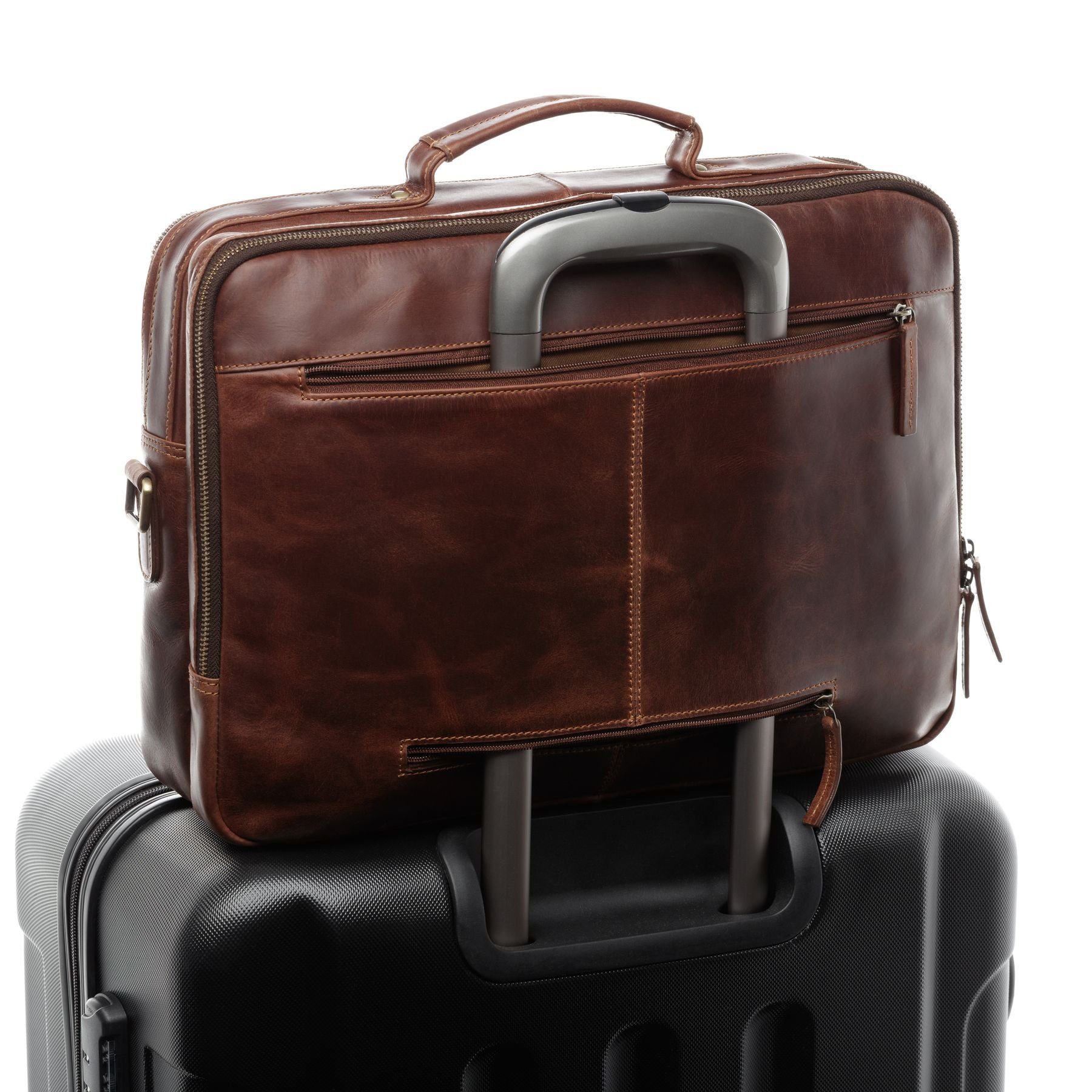 SID & VAIN Laptoptasche Leder Businesstasche Unisex SIMON, Laptoptasche 15,4 Zoll, Aktentasche Echtleder Damen Herren braun