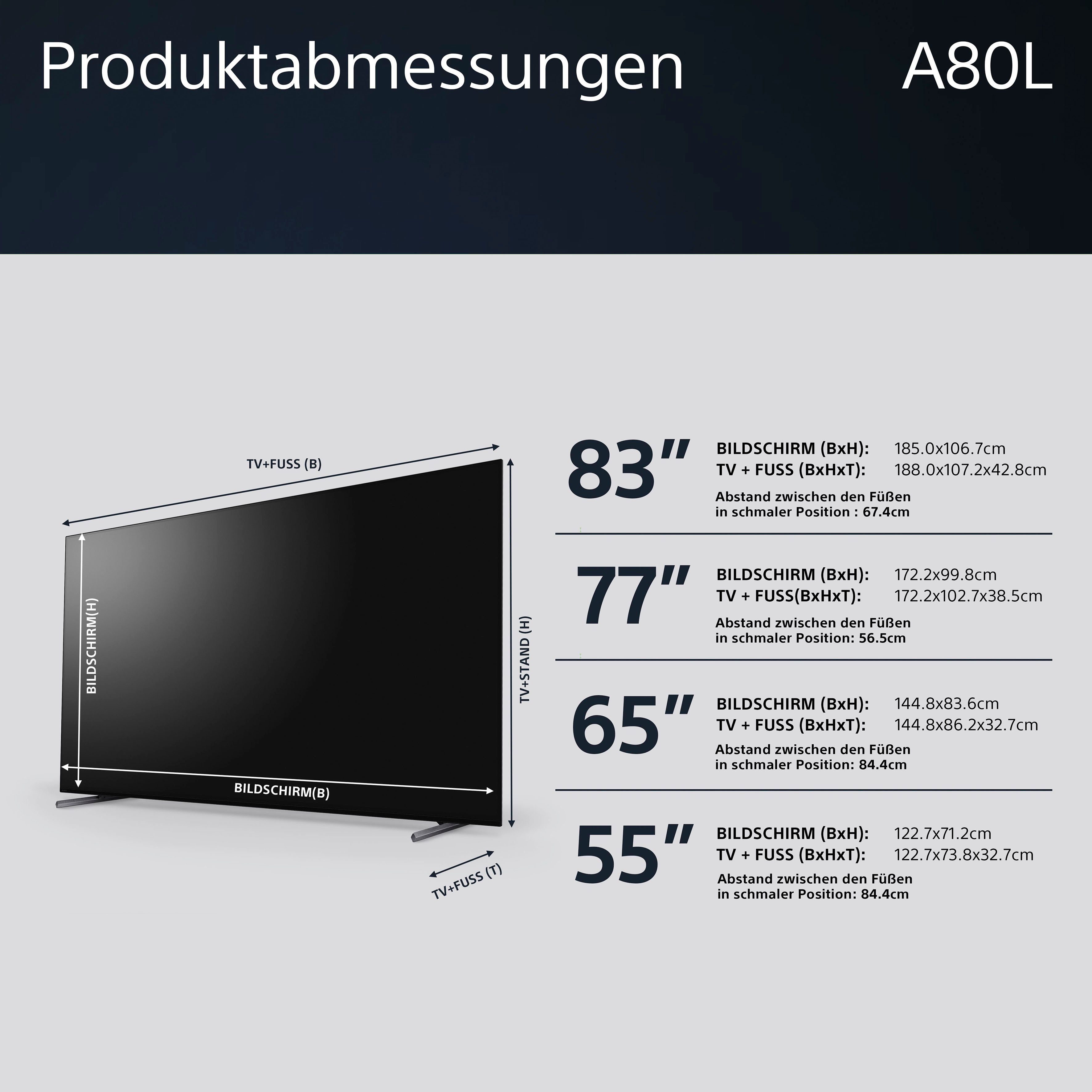Sony XR-83A80L OLED-Fernseher (210 cm/83 Zoll, 4K Ultra HD, Android TV, Google TV, Smart-TV, Smart-TV, TRILUMINOS PRO, BRAVIA CORE, mit exklusiven PS5-Features)