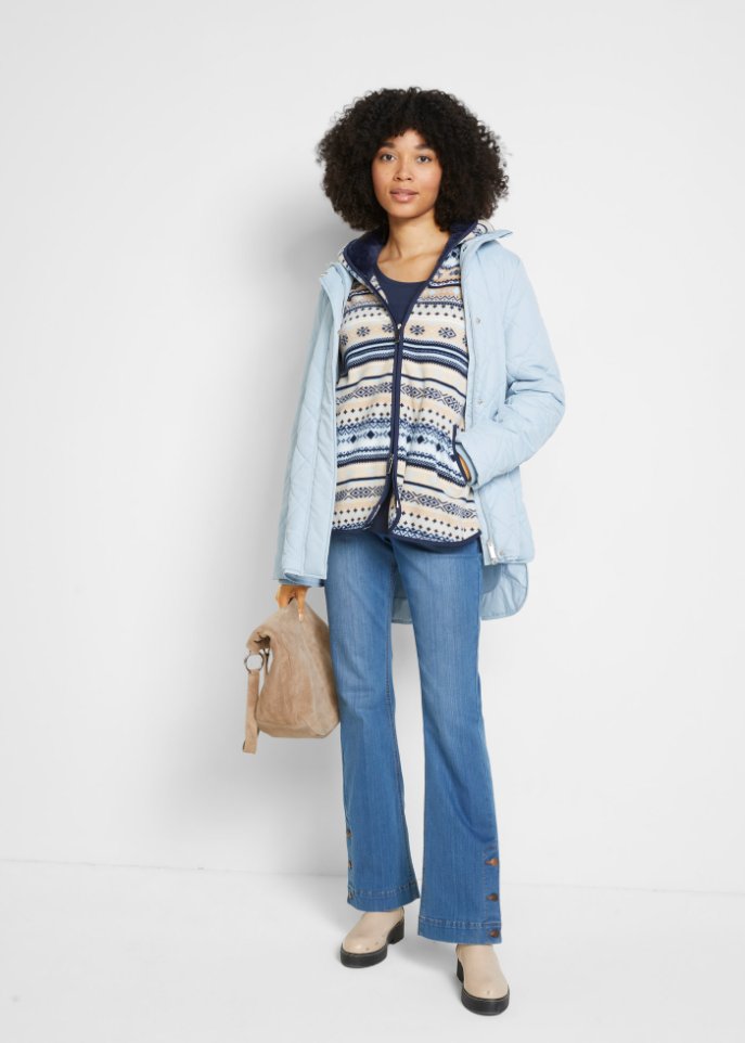 Kapuzen-Fleecejacke mit Norweger-Muster