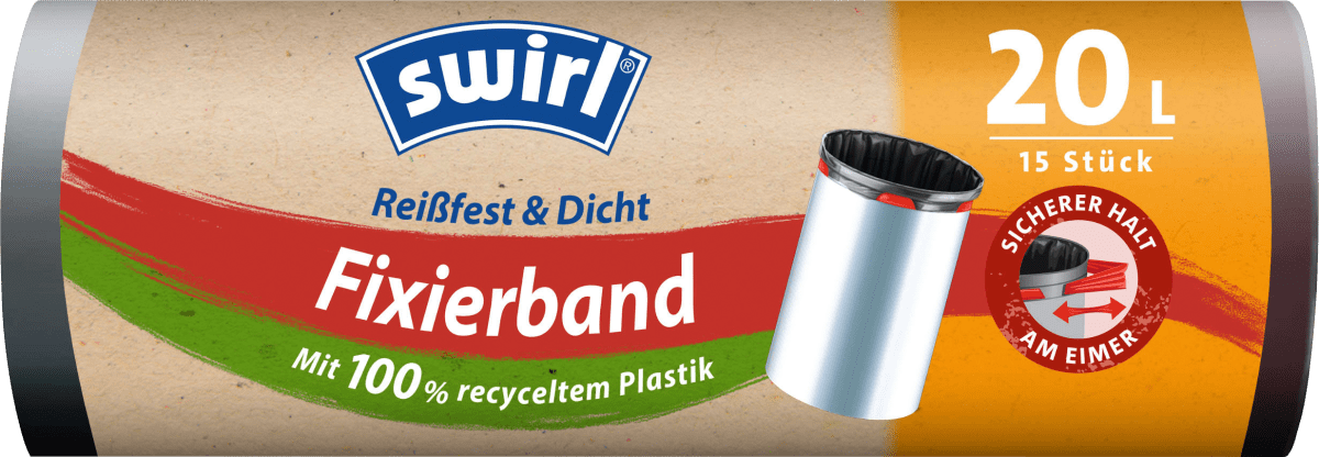 Müllbeutel 20 l Fixierband mit 100 % recyceltem Plastik, 15 St
