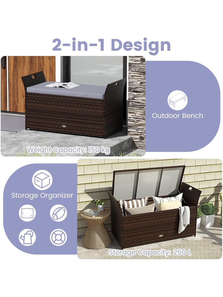 COSTWAY 2-Sitzer Gartenbank Gartenbox mit Kissen in Grau günstig kaufen onesize