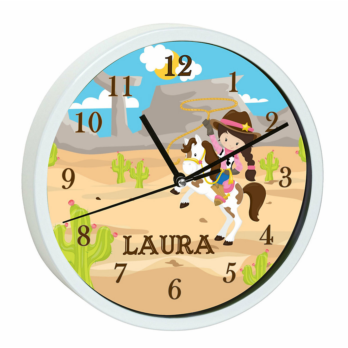 Kinder Wanduhr personalisiert mit Name Cowgirl