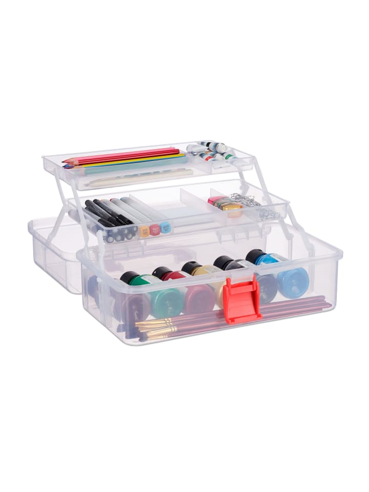 relaxdays Aufbewahrungsbox in Transparent/ Rot - (B)33 x (H)14 x (T)19,5 cm günstig kaufen onesize