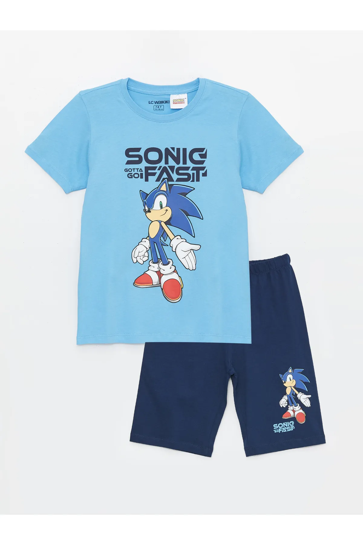 LC Waikiki  Kurzarm-Jungenpyjama-Set mit Rundhalsausschnitt und Shorts, bedruckt mit Sonic-Motiv