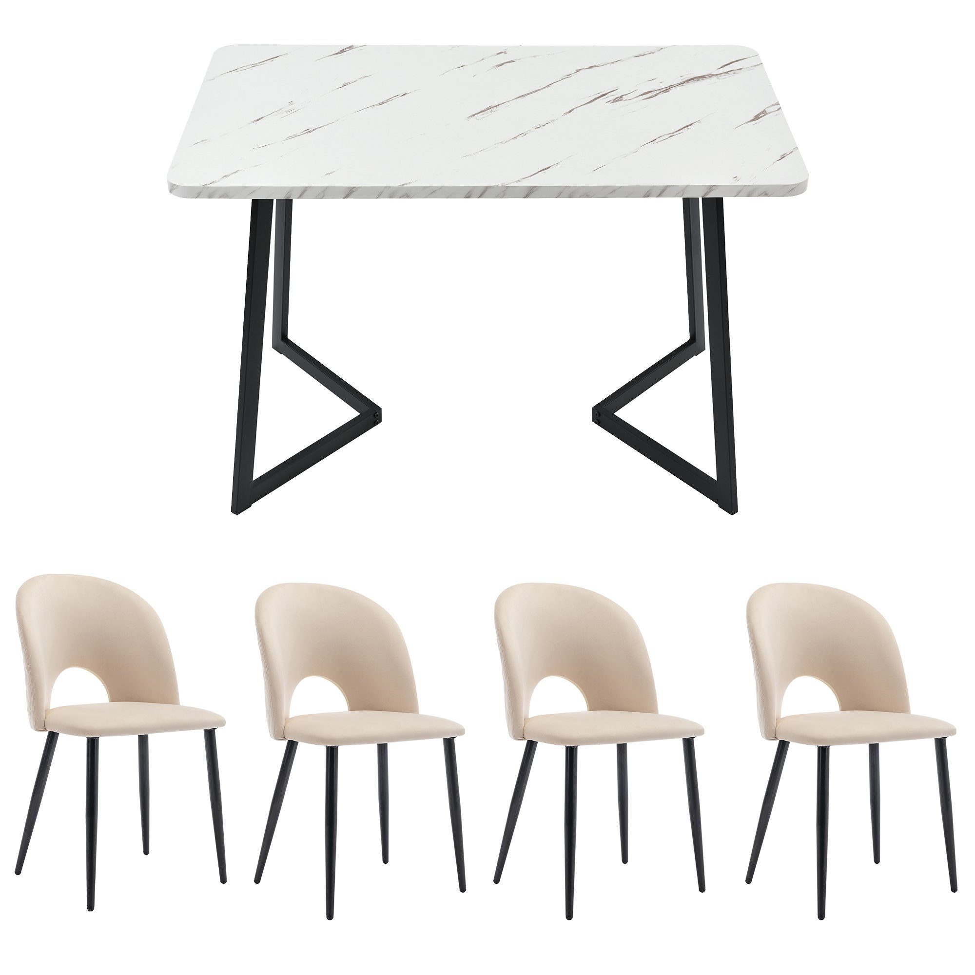 REDOM Essgruppe Rechteckiger Esstisch Moderner Küchentisch Set, (Esstisch mit 4 stuhl Mit Diamantmuster,Verstellbare Stuhlbeine)