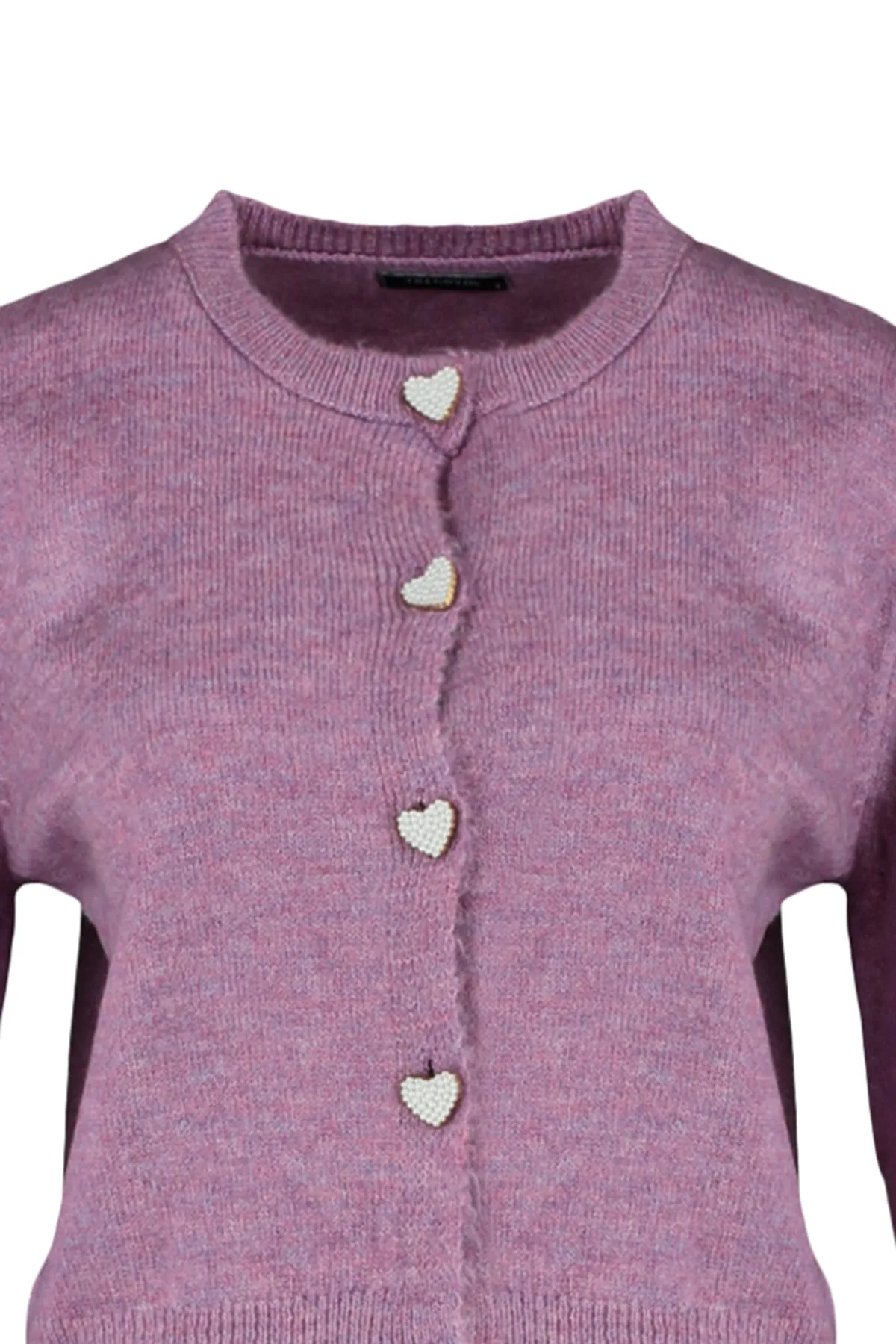 Trendyol Collection  Lilafarbener, weich strukturierter Strickcardigan mit Schmucksteinen und Knöpfen TWOAW22HI0044