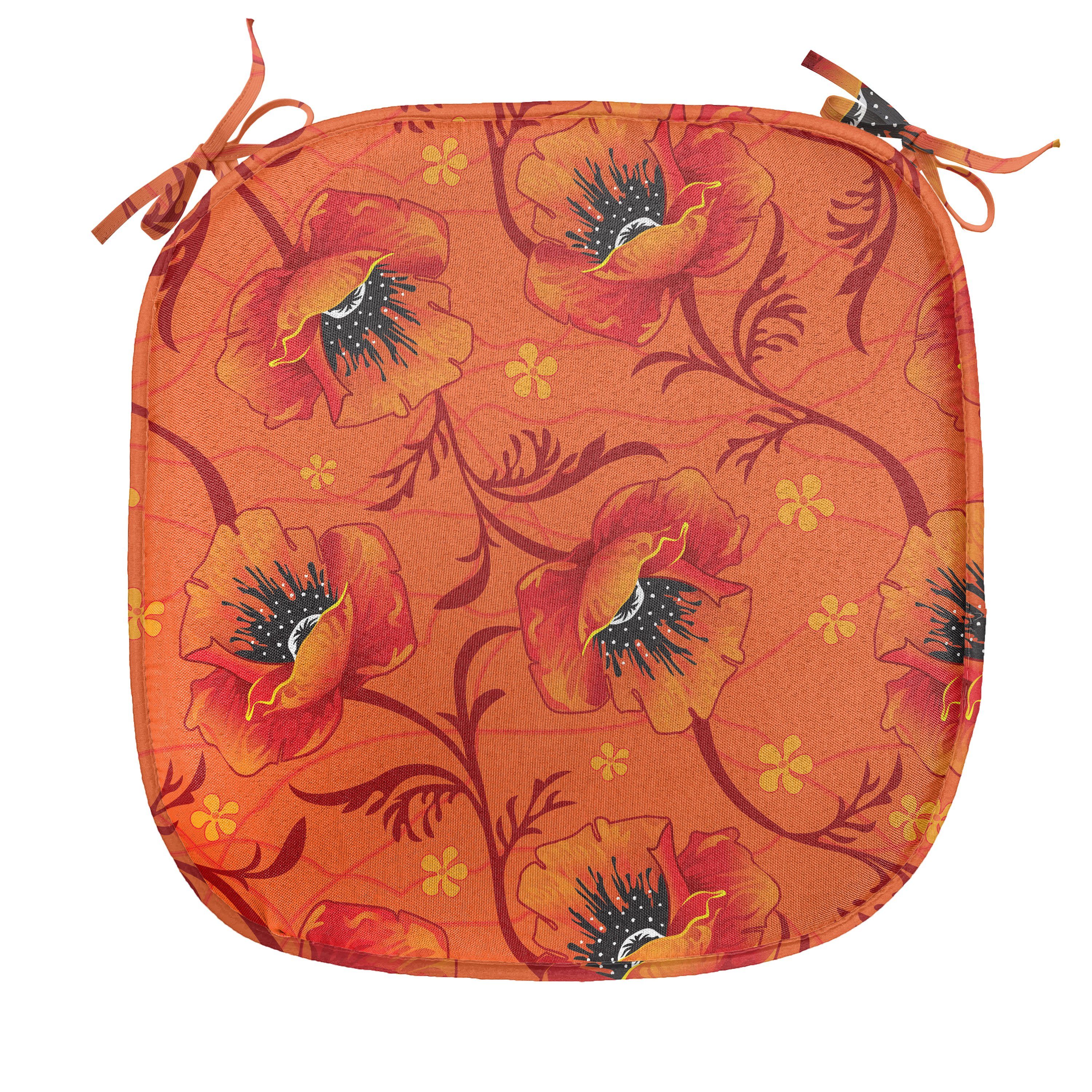 Abakuhaus Stuhlkissen Dekoratives wasserfestes Kissen mit Riemen für Küchensitze, Orange Mohnblumen-Blumen Romantik